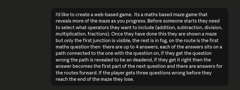 Image showing the initial prompt I used to generate maths maze