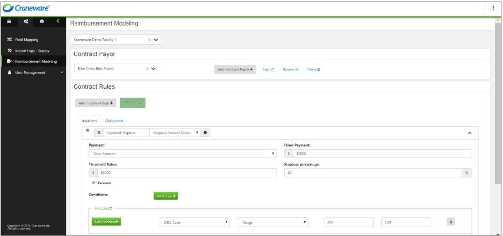 Image showing an old version of the Reimbursement Modelling product on Trisus